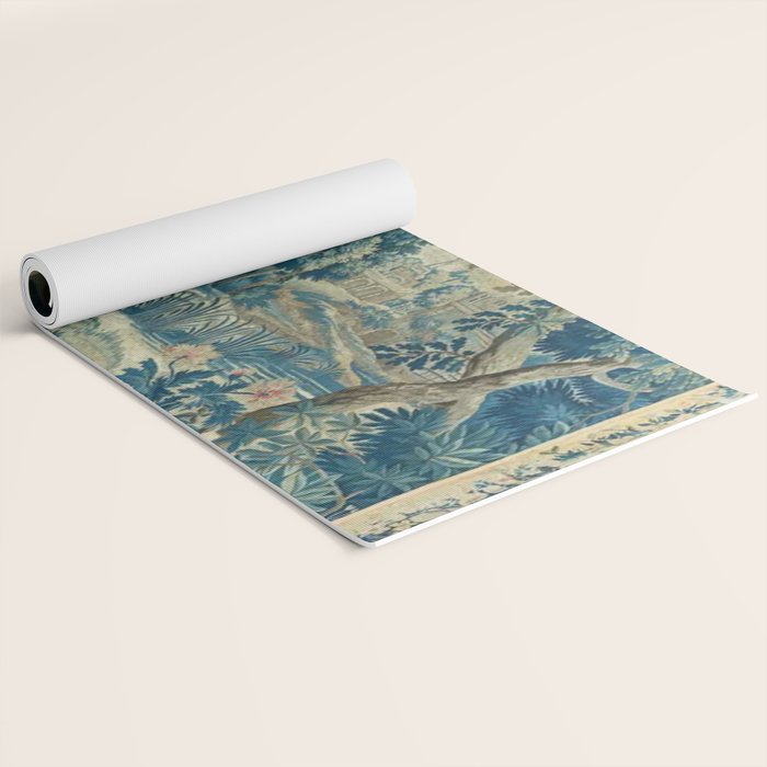 Antique 18th Century Flemish Verdure Green Bird Garden Landscape Tapestry Yoga Mat Gallery Image 2