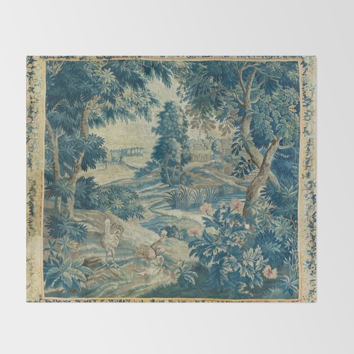 Antique 18th Century Flemish Verdure Green Bird Garden Landscape Tapestry Throw Blanket Gallery Image 2