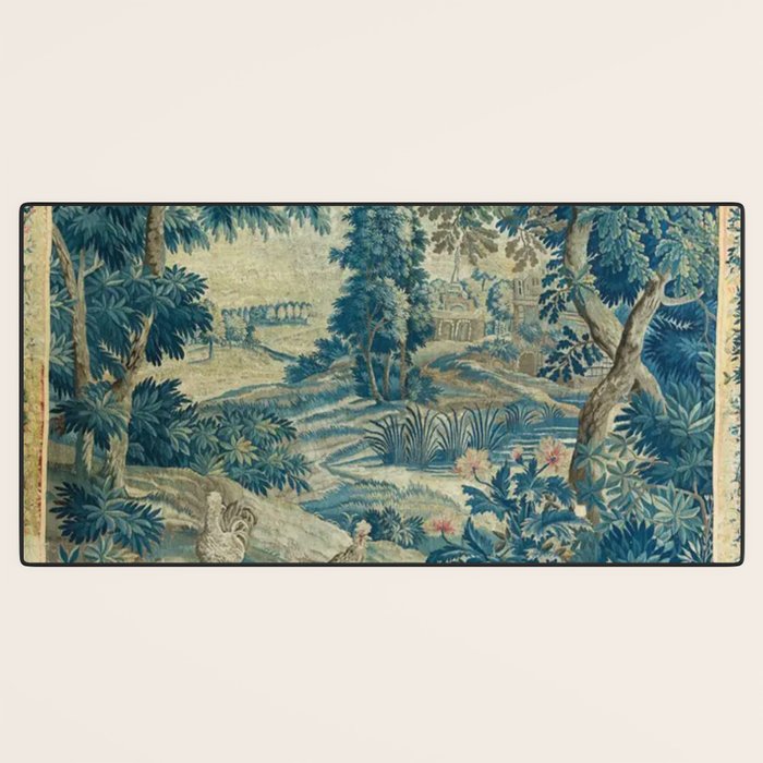 Antique 18th Century Flemish Verdure Green Bird Garden Landscape Tapestry Desk Mat Gallery Image 3