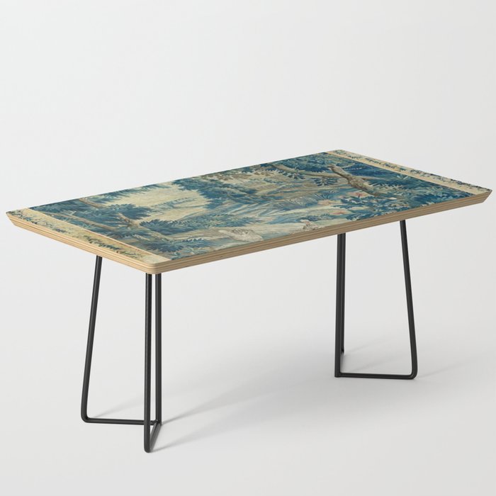 Antique 18th Century Flemish Verdure Green Bird Garden Landscape Tapestry Coffee Table Gallery Image 1