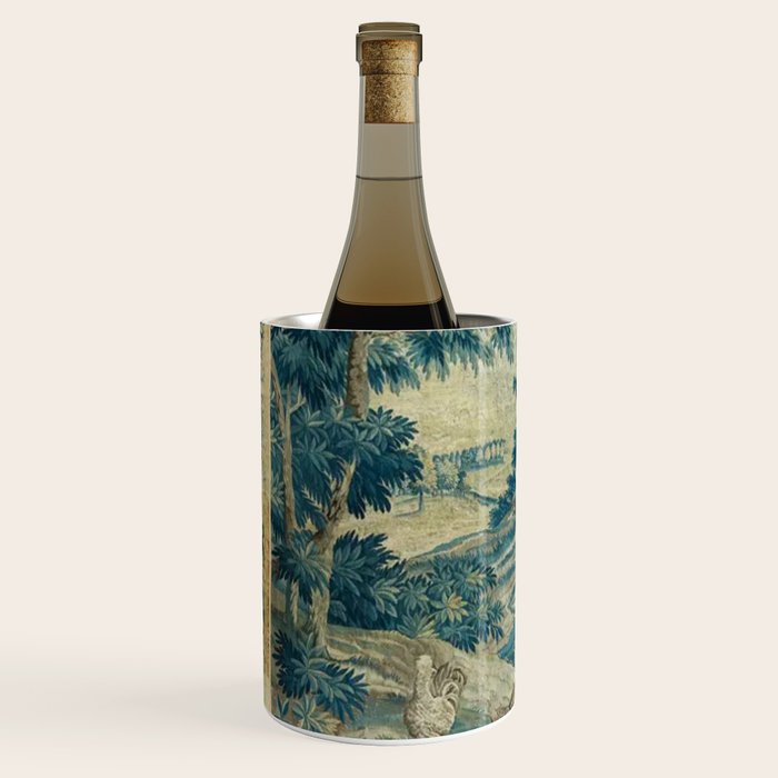 Antique 18th Century Flemish Verdure Green Bird Garden Landscape Tapestry Wine Chiller Gallery Image 2