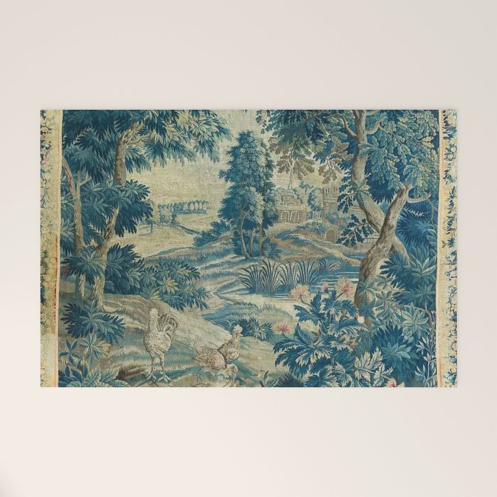 Antique 18th Century Flemish Verdure Green Bird Garden Landscape Tapestry Welcome Mat Gallery Image 1