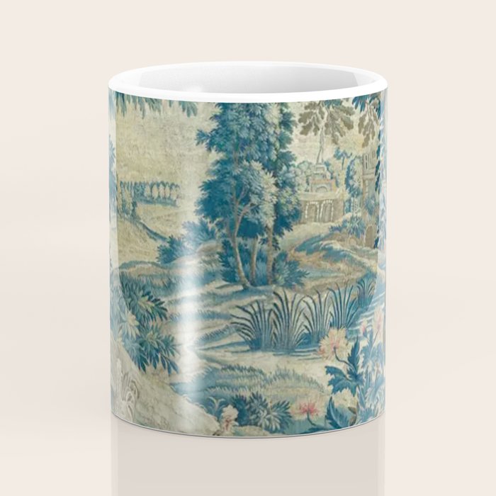 Antique 18th Century Flemish Verdure Green Bird Garden Landscape Tapestry Coffee Mug Gallery Image 4