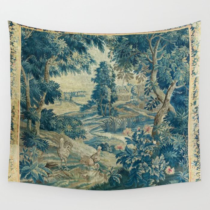 Antique 18th Century Flemish Verdure Green Bird Garden Landscape Tapestry Wall Tapestry Gallery Image 4