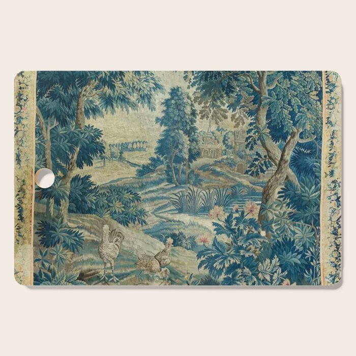 Antique 18th Century Flemish Verdure Green Bird Garden Landscape Tapestry Cutting Board Gallery Image 1