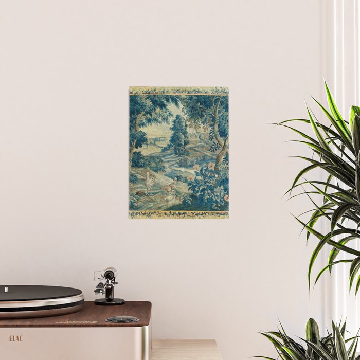 Antique 18th Century Flemish Verdure Green Bird Garden Landscape Tapestry Poster Gallery Image 2