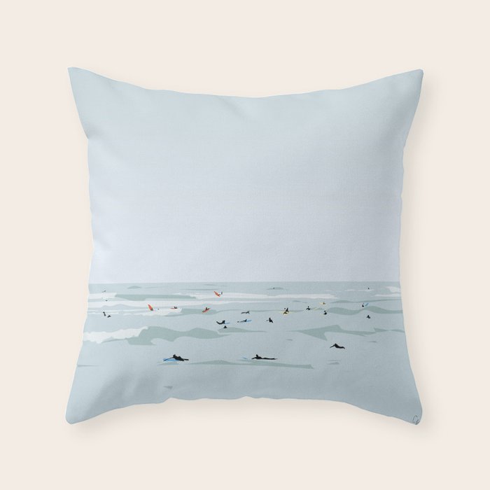 Tiny Surfers in Lima Throw Pillow Gallery Image 1