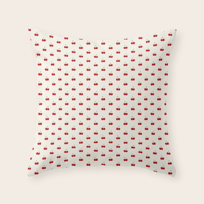 Y2K Cherries - Creme Pattern Miniature Throw Pillow Gallery Image 1