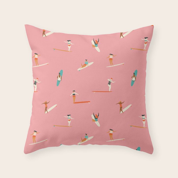 Surf sistas Throw Pillow Gallery Image 1