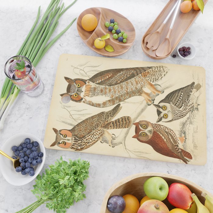 Owls from The Edinburgh Journal, 1835 (benefitting The Nature Conservancy) Cutting Board Gallery Image 2