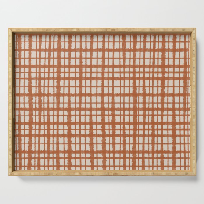 Retro Watercolor Plaid Painted Stripe Pattern in Clay and Putty Serving Tray Gallery Image 1