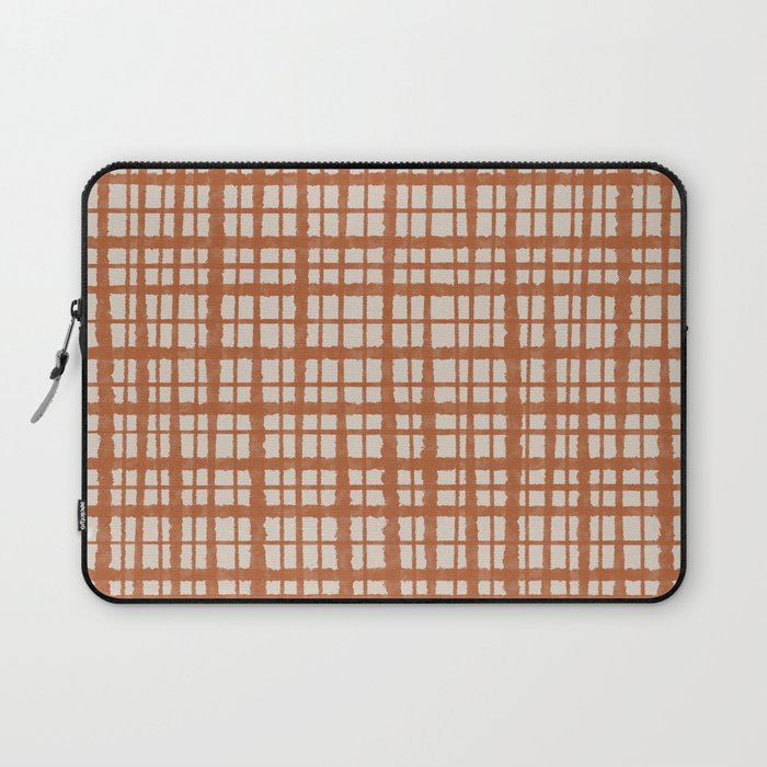 Retro Watercolor Plaid Painted Stripe Pattern in Clay and Putty Laptop Sleeve Gallery Image 1