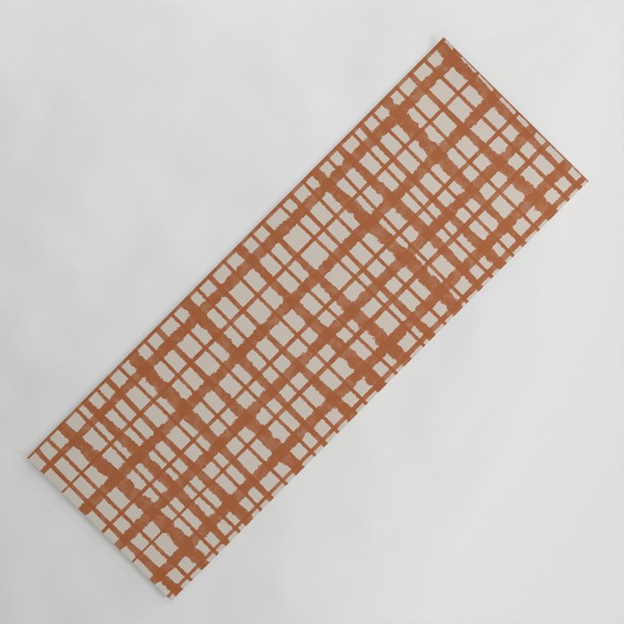 Retro Watercolor Plaid Painted Stripe Pattern in Clay and Putty Yoga Mat Gallery Image 1