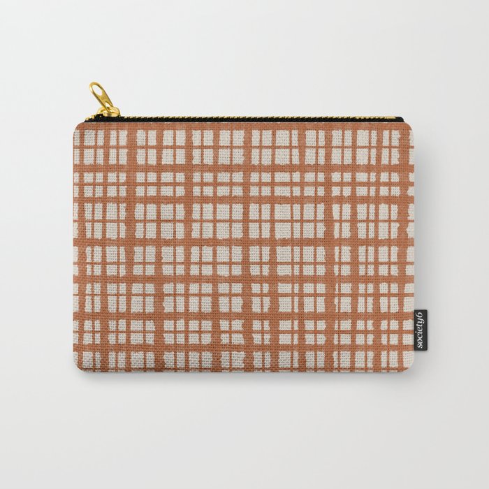 Retro Watercolor Plaid Painted Stripe Pattern in Clay and Putty Carry All Pouch Gallery Image 1