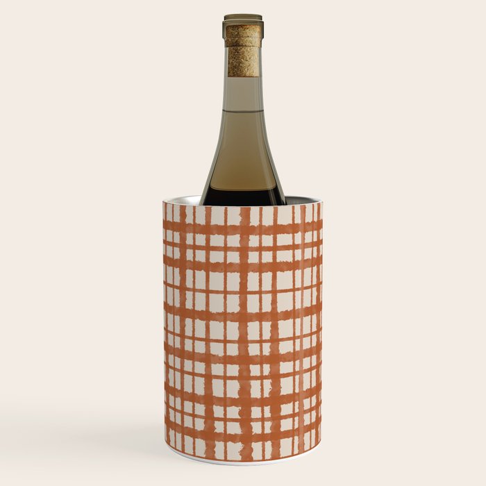 Retro Watercolor Plaid Painted Stripe Pattern in Clay and Putty Wine Chiller Gallery Image 1