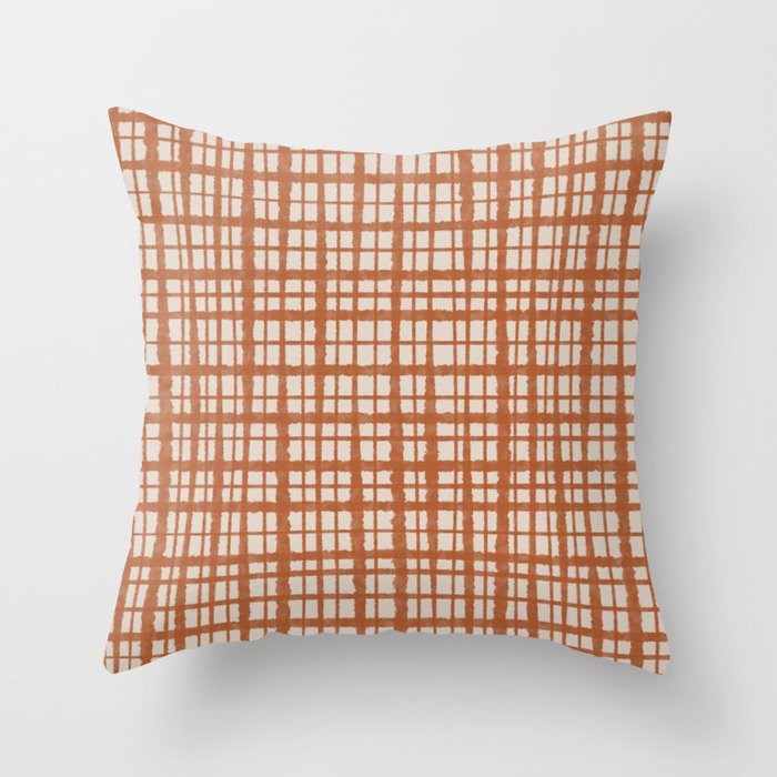 Retro Watercolor Plaid Painted Stripe Pattern in Clay and Putty Throw Pillow Gallery Image 6