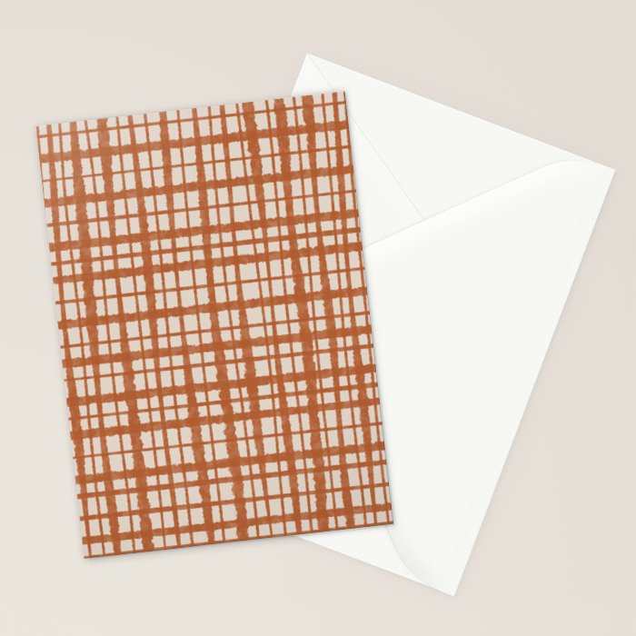 Retro Watercolor Plaid Painted Stripe Pattern in Clay and Putty Stationery Card Gallery Image 2