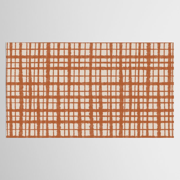 Retro Watercolor Plaid Painted Stripe Pattern in Clay and Putty Tablecloth Gallery Image 2