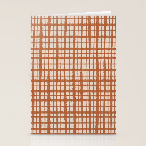 Retro Watercolor Plaid Painted Stripe Pattern in Clay and Putty Stationery Card Gallery Image 1