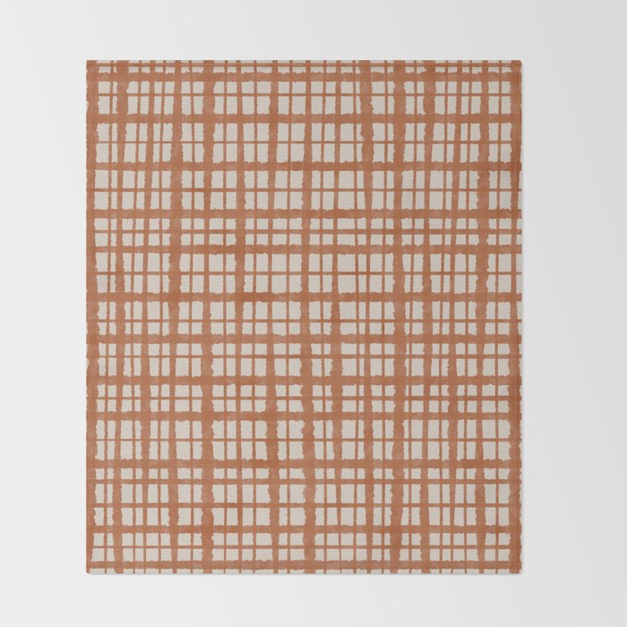 Retro Watercolor Plaid Painted Stripe Pattern in Clay and Putty Throw Blanket Gallery Image 2