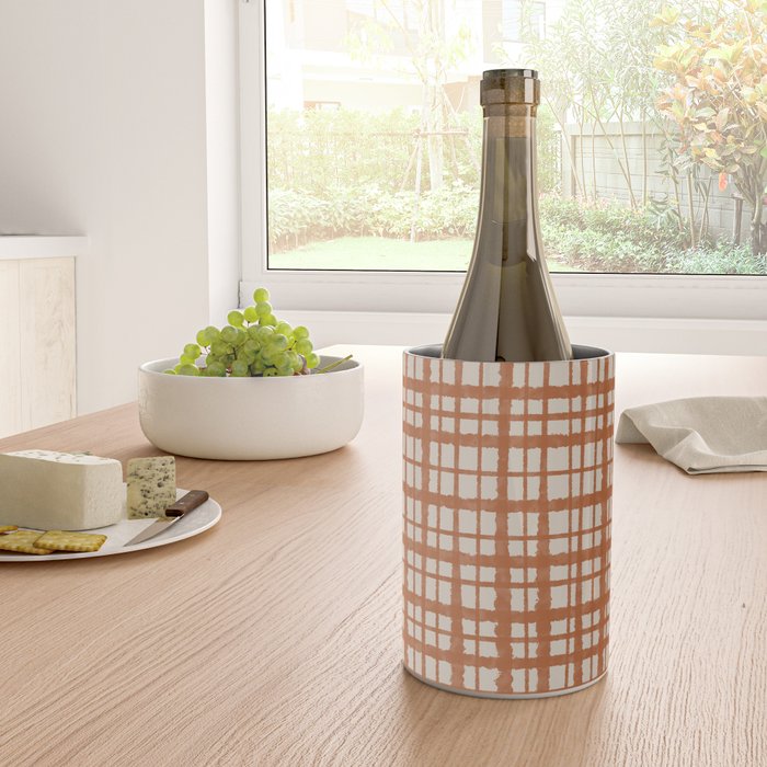 Retro Watercolor Plaid Painted Stripe Pattern in Clay and Putty Wine Chiller Gallery Image 4