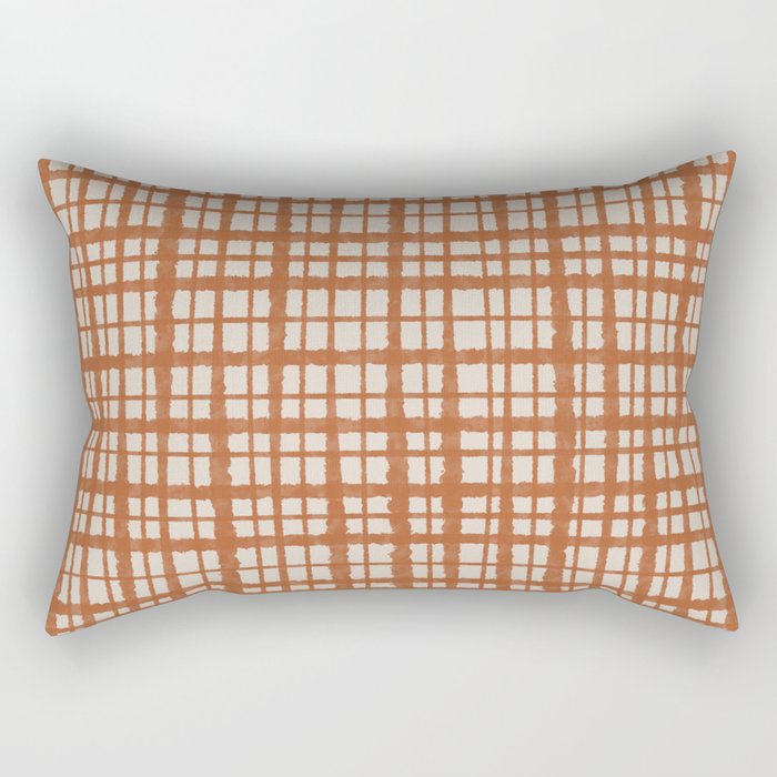 Retro Watercolor Plaid Painted Stripe Pattern in Clay and Putty Rectangular Pillow Gallery Image 1
