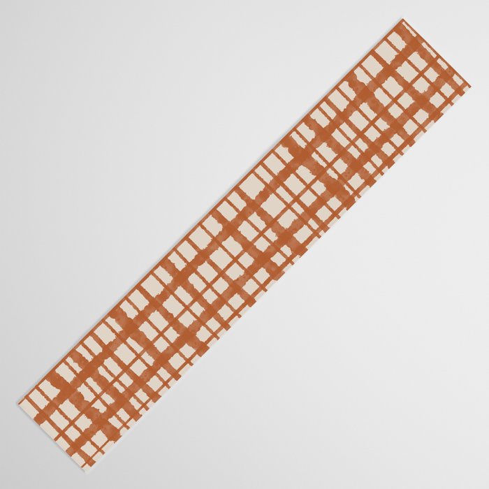 Retro Watercolor Plaid Painted Stripe Pattern in Clay and Putty Table Runner Gallery Image 3