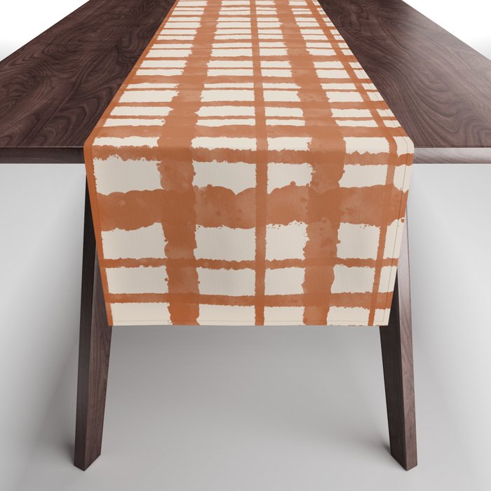 Retro Watercolor Plaid Painted Stripe Pattern in Clay and Putty Table Runner Gallery Image 1