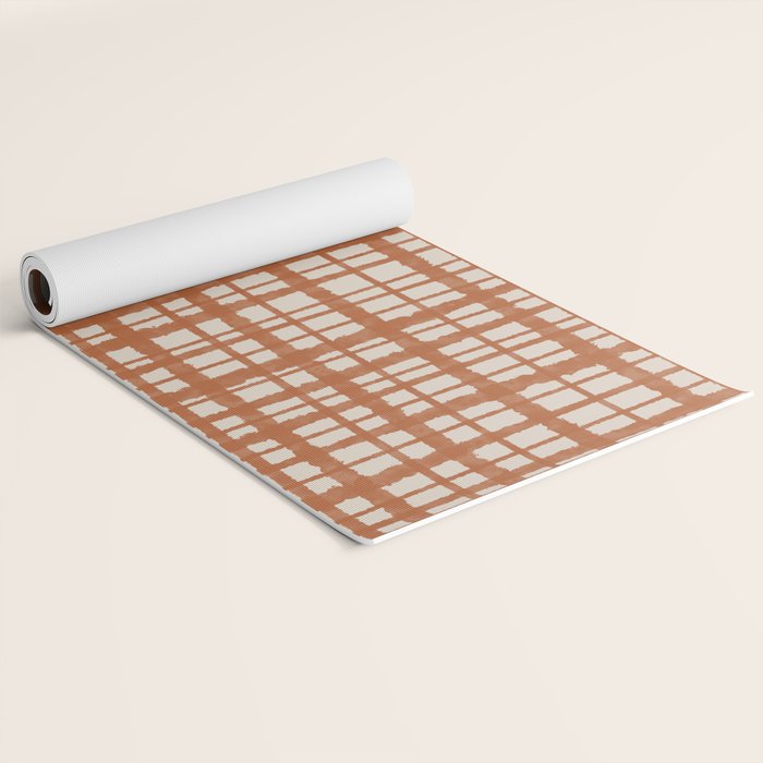 Retro Watercolor Plaid Painted Stripe Pattern in Clay and Putty Yoga Mat Gallery Image 2