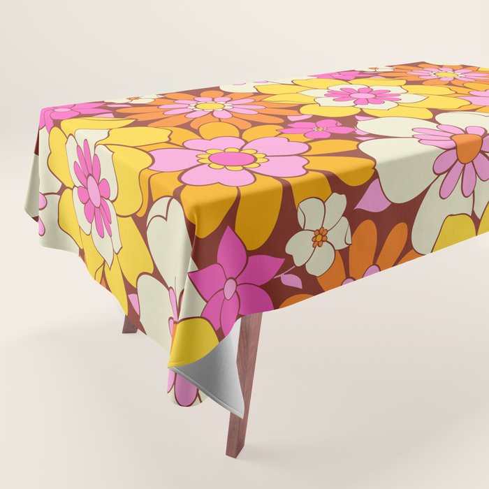 Vintage hand drawn flower art pattern Tablecloth Gallery Image 1