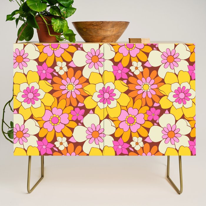 Vintage hand drawn flower art pattern Credenza Gallery Image 1