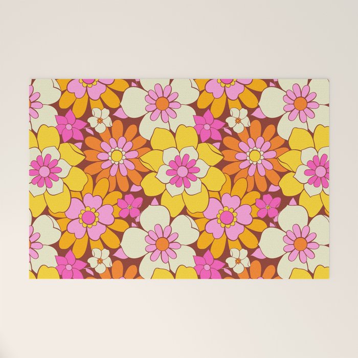 Vintage hand drawn flower art pattern Welcome Mat Gallery Image 1