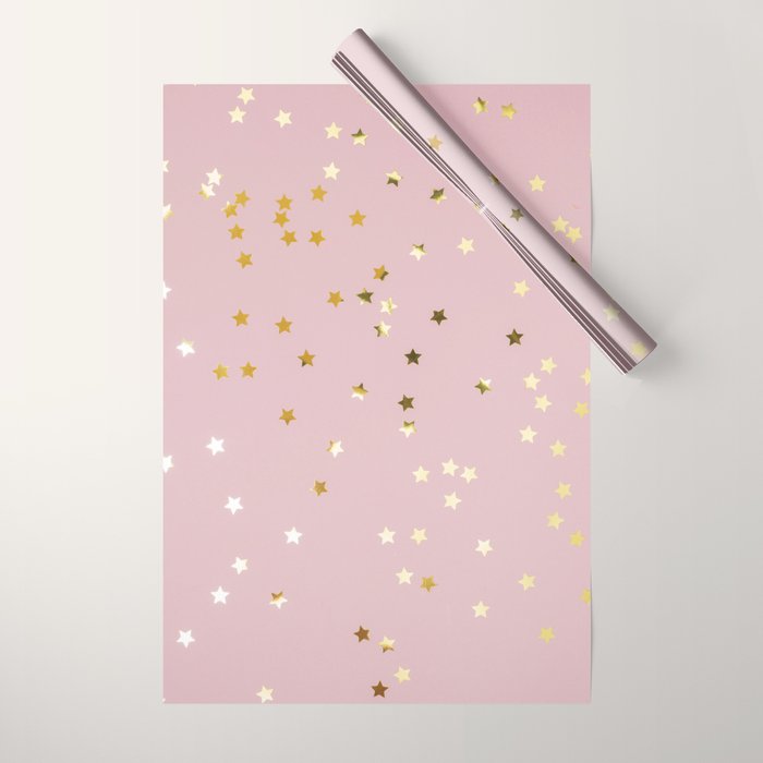 Pink and Gold Stars Wrapping Paper Gallery Image 1