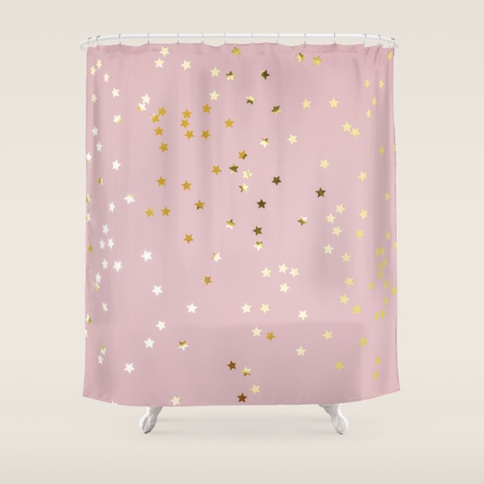 Pink and Gold Stars Shower Curtain Gallery Image 1