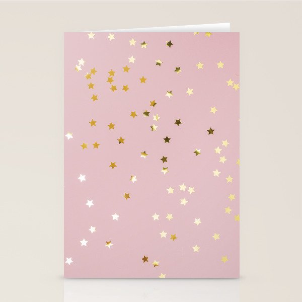 Pink and Gold Stars Stationery Card Gallery Image 1