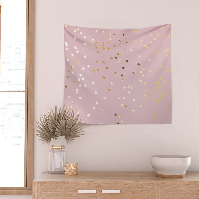 Pink and Gold Stars Wall Tapestry Gallery Image 2
