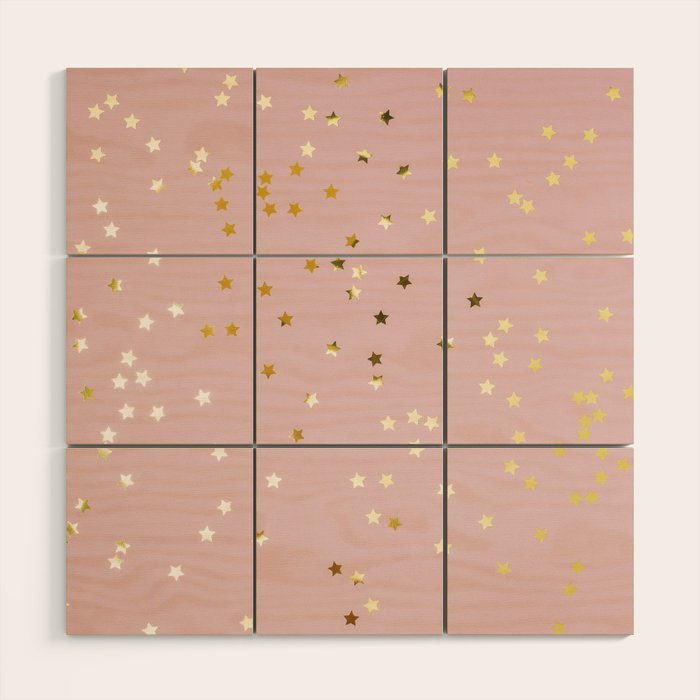Pink and Gold Stars Wood Wall Art Gallery Image 1