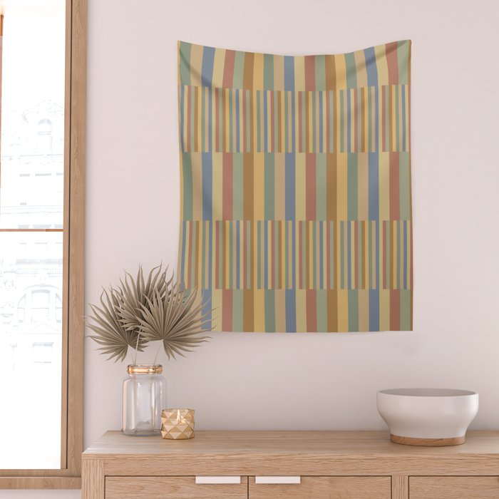 Mixed Stripes Pattern XXI Pastel Vintage Wall Tapestry Gallery Image 2