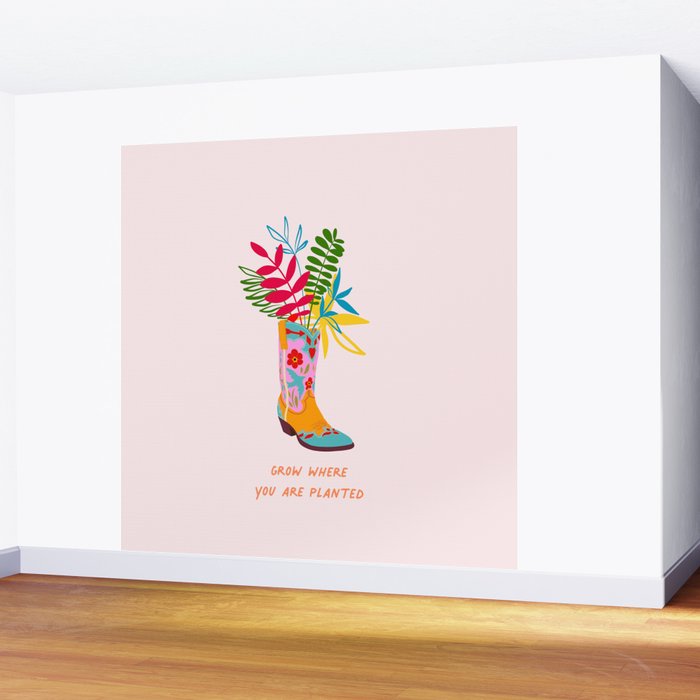 Grow where you are planted - Cowboy boot with Foliage Wall Mural Gallery Image 2