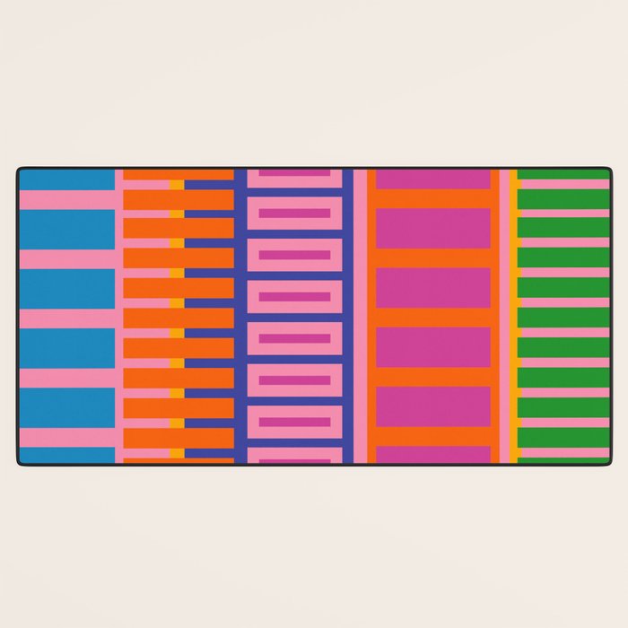Colorful Bold Block Stripe Pattern in Pink Orange Blue Green Desk Mat Gallery Image 3