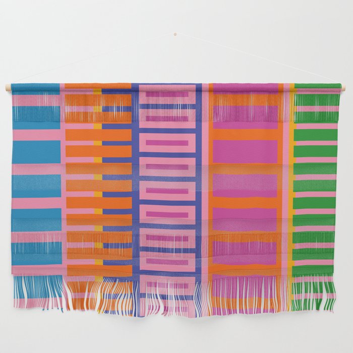 Colorful Bold Block Stripe Pattern in Pink Orange Blue Green Wall Hanging Gallery Image 1