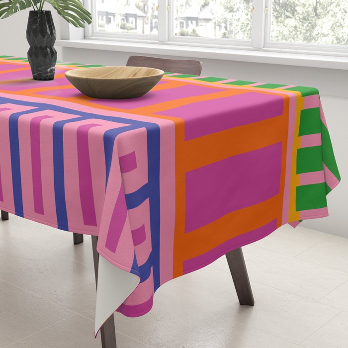 Colorful Bold Block Stripe Pattern in Pink Orange Blue Green Tablecloth Gallery Image 3
