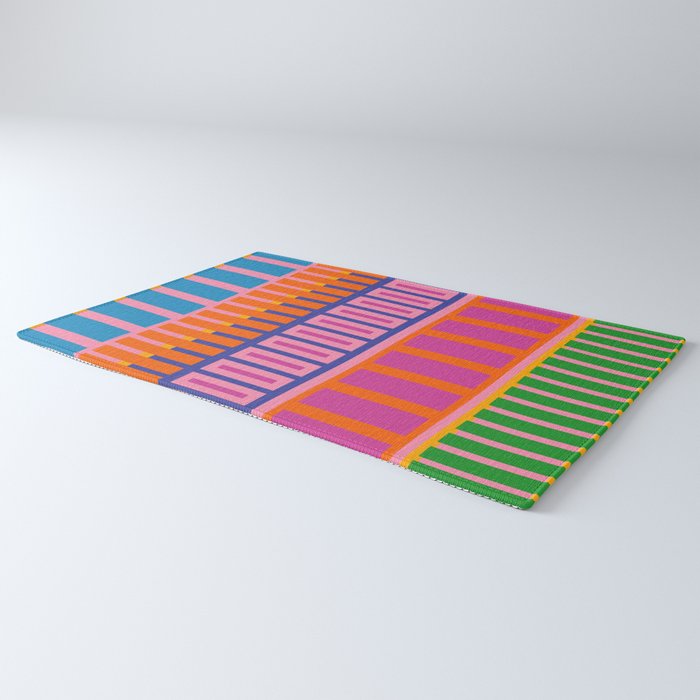 Colorful Bold Block Stripe Pattern in Pink Orange Blue Green Rug Gallery Image 3