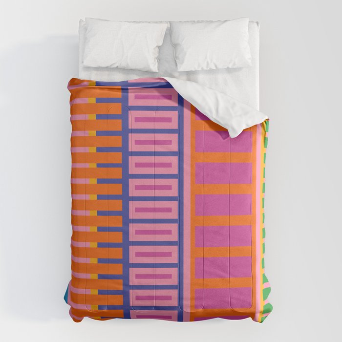 Colorful Bold Block Stripe Pattern in Pink Orange Blue Green Comforter Gallery Image 6