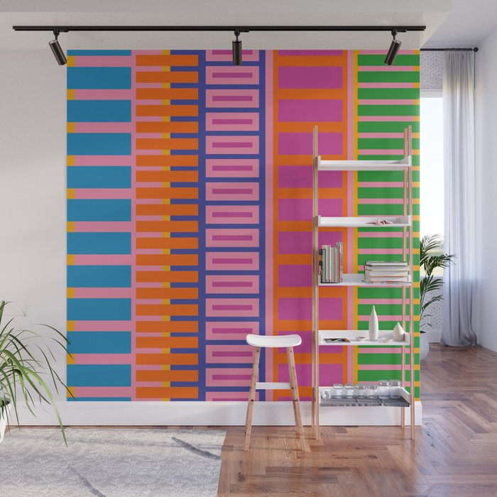 Colorful Bold Block Stripe Pattern in Pink Orange Blue Green Wall Mural Gallery Image 1