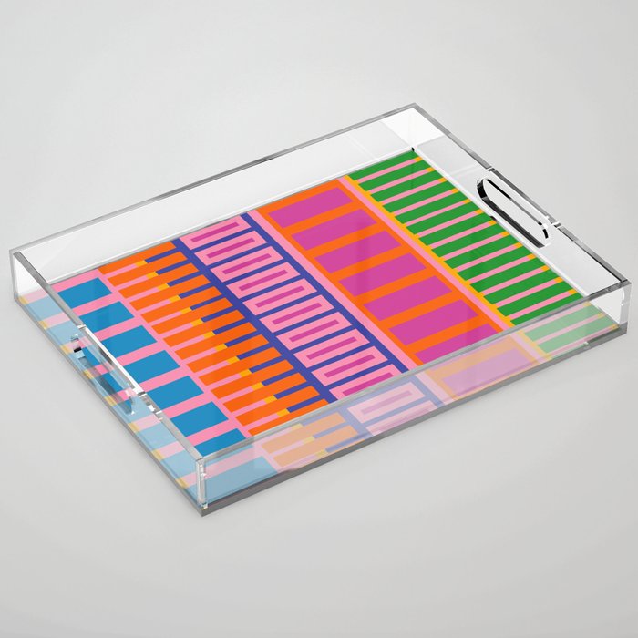 Colorful Bold Block Stripe Pattern in Pink Orange Blue Green Acrylic Tray Gallery Image 1