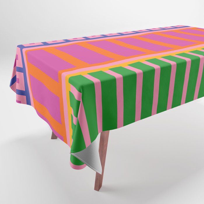 Colorful Bold Block Stripe Pattern in Pink Orange Blue Green Tablecloth Gallery Image 1