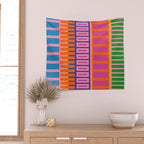 Colorful Bold Block Stripe Pattern in Pink Orange Blue Green Wall Tapestry Gallery Image 2