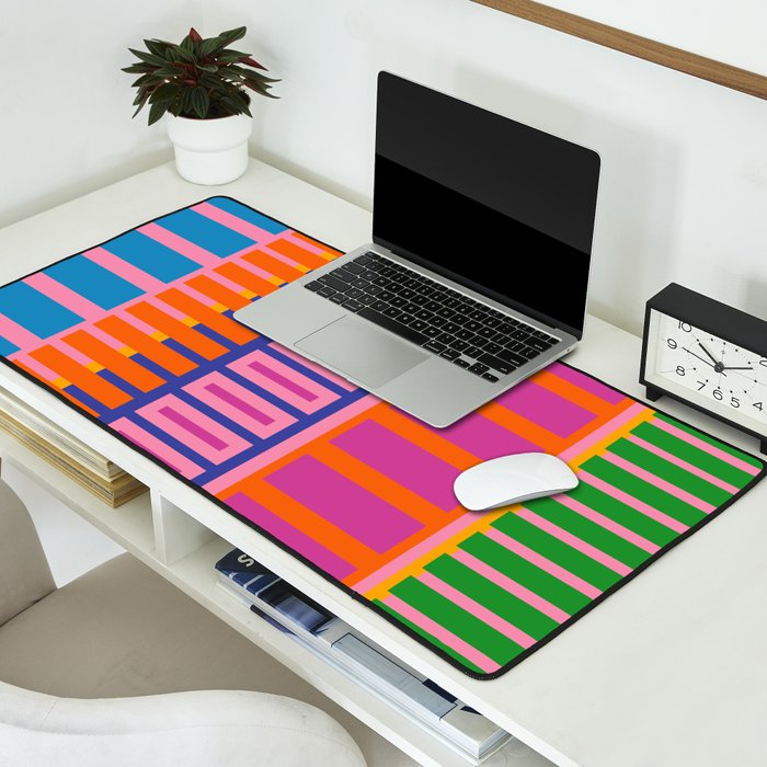 Colorful Bold Block Stripe Pattern in Pink Orange Blue Green Desk Mat Gallery Image 2