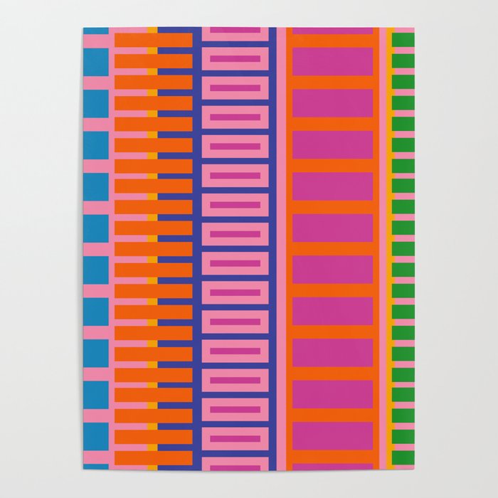 Colorful Bold Block Stripe Pattern in Pink Orange Blue Green Poster Gallery Image 1